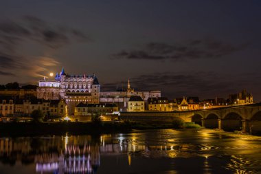 Şato d 'Amboise (Amboise Kalesi), gece, Indre-et-Loire kalkışı, Loire Vadisi, Fransa
