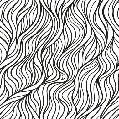 Hair abstract seamless pattern. Yarn hand drawn background. Light waves texture. Vector illustration