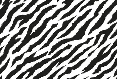 Zebra çizgileri kusursuz desen. Kaplan çizgileri deri izi tasarımı. Vahşi hayvan gizleme sanat geçmişi. Siyah ve beyaz vektör çizimi
