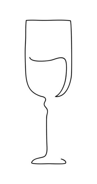 スパークリングワインのグラス 白を基調としたワイングラスのアウトラインシルエット 連続線画スタイル 手描きベクトルイラスト — ストックベクタ