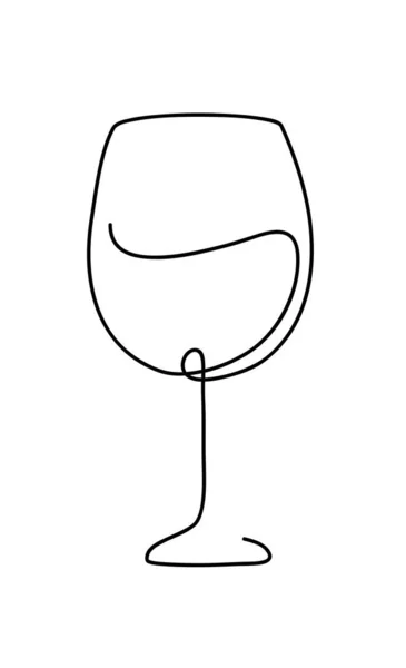 ワインのグラス 白を基調としたワイングラスのアウトラインシルエット 連続線画スタイル 手描きベクトルイラスト — ストックベクタ