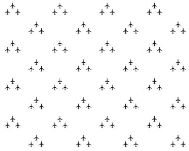 Geometrik dikişsiz desen. Gökyüzü ışığı arka planında uçaklar. Tekstil için grafiksel baskı. Vektör illüstrasyonu.