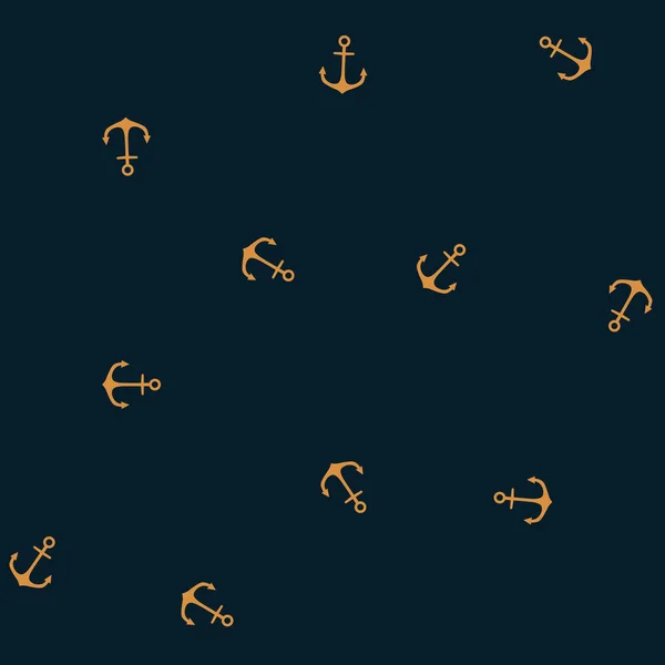 Seamless Marine Pattern Gold Nautical Anchor Dark Background Graphic Print — Stock Vector