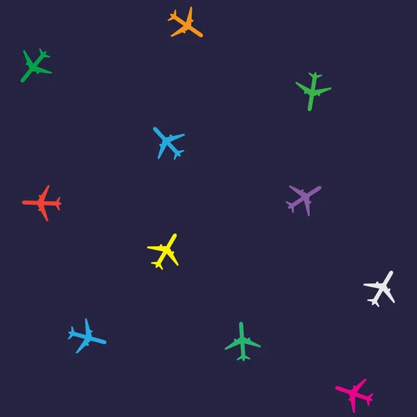 Flugzeug Nahtlose Muster Bunte Flugzeuge Auf Dunklem Hintergrund Grafischer Druck — Stockvektor