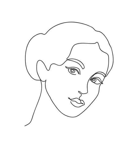 身材魁梧 发型优雅的女孩 年轻女人的脸 女性形象美的概念 连续的单线绘图 黑白矢量图解 — 图库矢量图片
