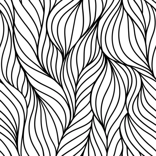 Seamless Wave Pattern Black White Abstract Doodle Floral Background Hand Stock Vector