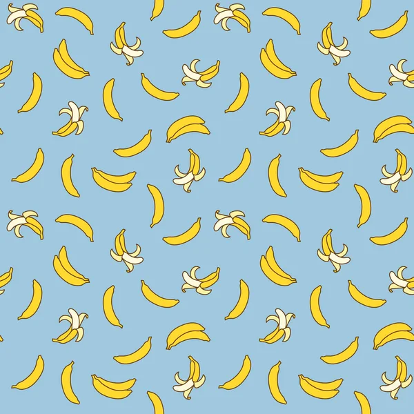 Nahtloses Von Hand Gezeichnetes Muster Gelber Bananen Auf Hellblauem Hintergrund — Stockvektor