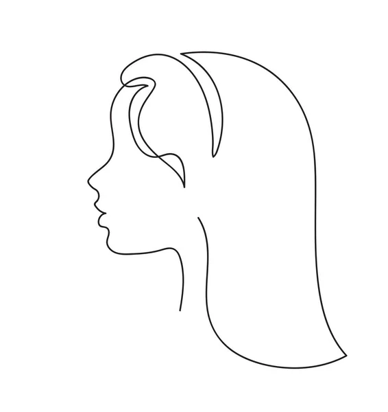 长发女人的特征 女性形象美的概念 连续线绘图矢量说明 — 图库矢量图片