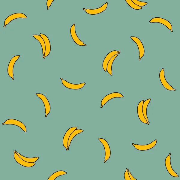 Seamless Hand Drawn Pattern Yellow Bananas Green Background Graphic Print — Stock Vector