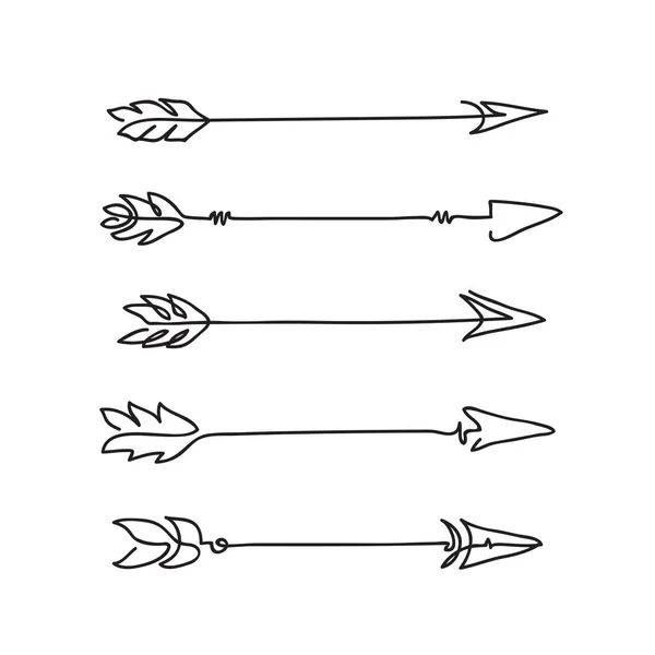Frecce Tribali Hipster Insieme Vettore Collezione Elementi Design Linea Arte — Vettoriale Stock