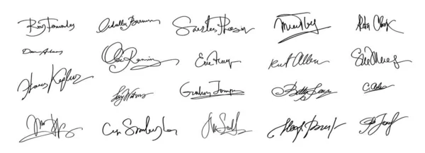 サインセット 個人の署名 シグネチャセット ドキュメントの要素としての署名の落書き 架空の署名のセット サインのセット 事業契約署名の収集 ストックベクター