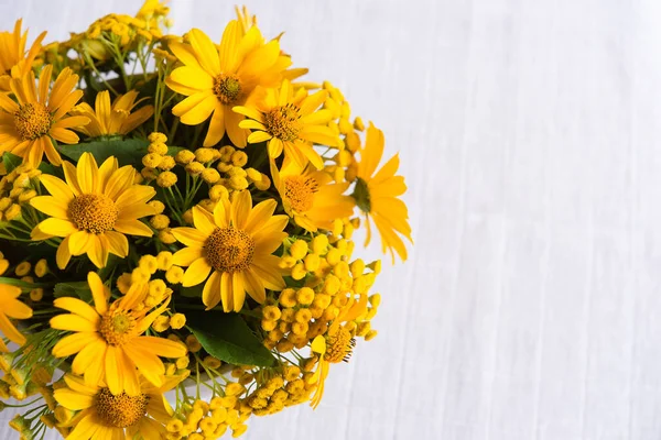 Bouquet Bright Sunny Yellow Flowers Light Pastel Background — Stock Photo, Image