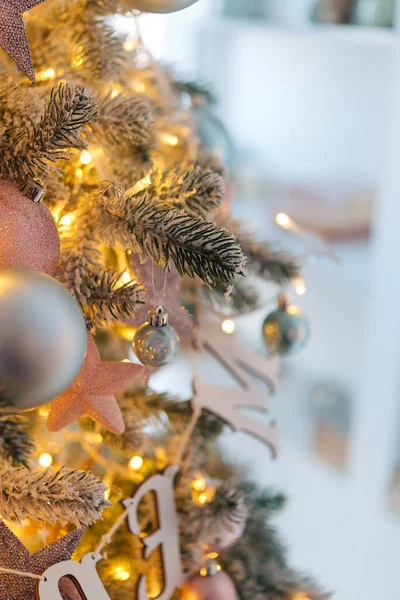 Kerstachtergrond Met Dennenboom Decoratie — Stockfoto