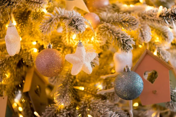 Kerstachtergrond Met Dennenboom Decoratie — Stockfoto