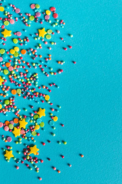 Цветные Брызги Голубом Фоне Вид Сверху Копировальным Пространством — стоковое фото