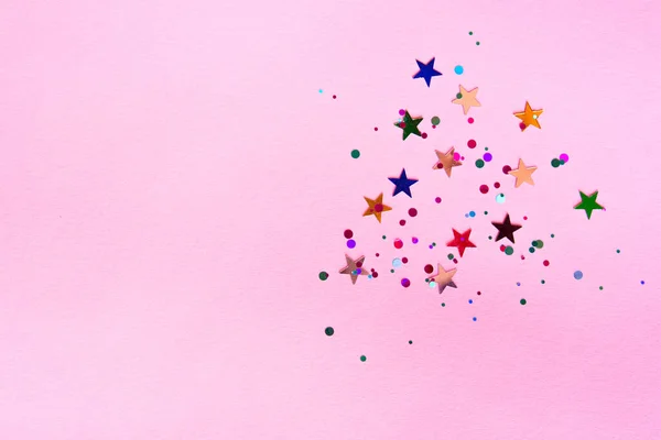 Pink Background Multicolored Glitter Stars Party Background Confetti — Stock Photo, Image