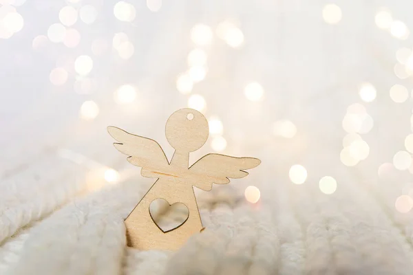 Vánoční Přání Andělem Bílém Pleteném Pozadí — Stock fotografie