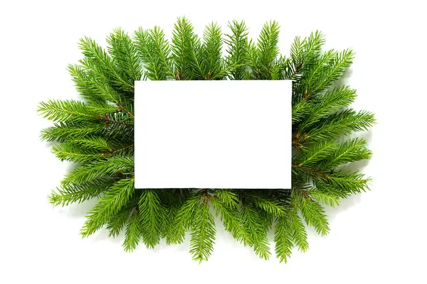 Kerst Frame Gemaakt Van Kerstboom Takken Geïsoleerde Kopieerruimte — Stockfoto