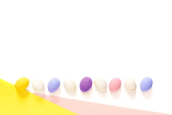 Candy Easter Eggs Light White Pink Yellow Background Happy Easter — ストック写真