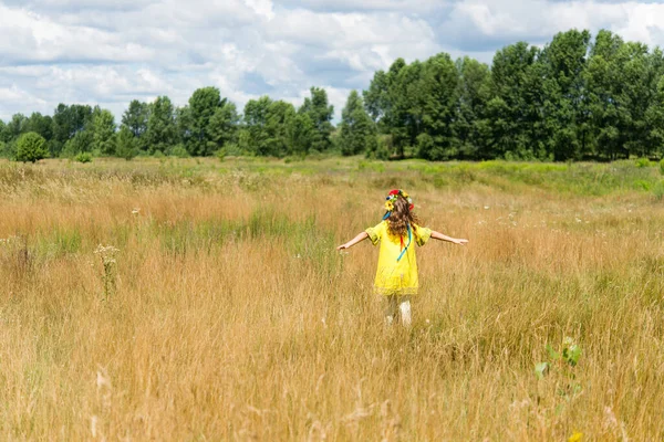 Oekraïense Meisje Draagt Nationale Kleding Met Borduurwerk Krans Van Bloemen — Stockfoto