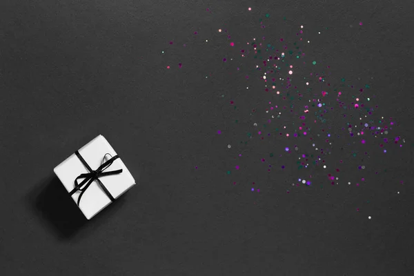 Festive Blue Background Sparkles Small White Gift Box Happy Mother — Stockfoto