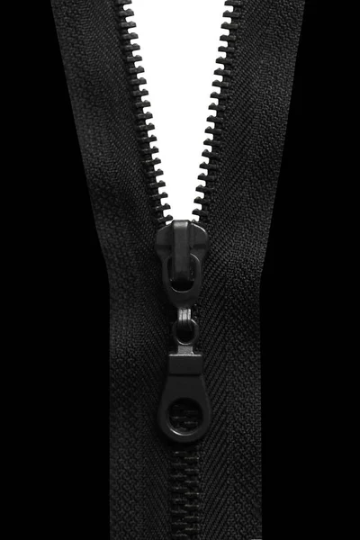 Black Zipper Isolated Black Background — Stock Photo, Image