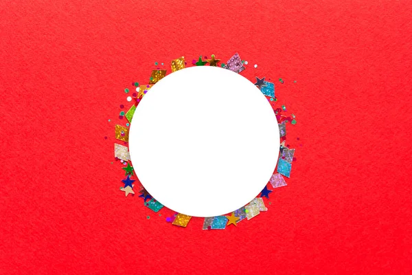 Festlicher Rahmen Oder Roter Hintergrund Mit Buntem Konfetti Stern Flache — Stockfoto
