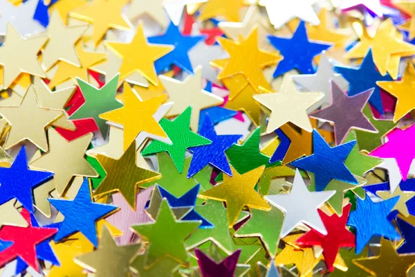 Des Étoiles Multicolores Brillantes Gros Plan Festive Fond Vacances — Photo