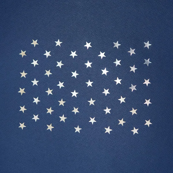 Modré Abstraktní Prázdninové Čtvercové Pozadí Nebo Textura Stříbrnými Hvězdami Konfety — Stock fotografie