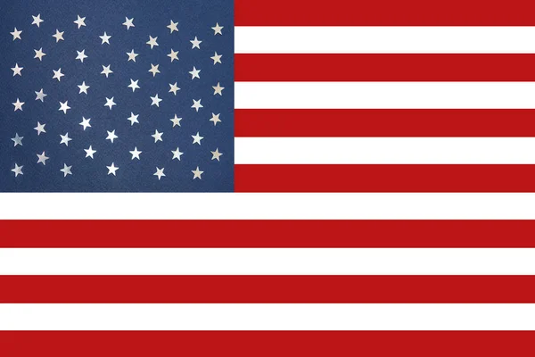 アメリカ合衆国の国旗 7月4日アメリカ独立記念日 白の星のコンフェッティの装飾 フラットレイアウト トップビュー — ストック写真