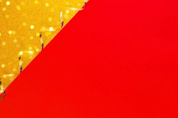 Universal Empty Festive Background Red Gold Paper Decor Gold Ribbon — Stock Photo, Image