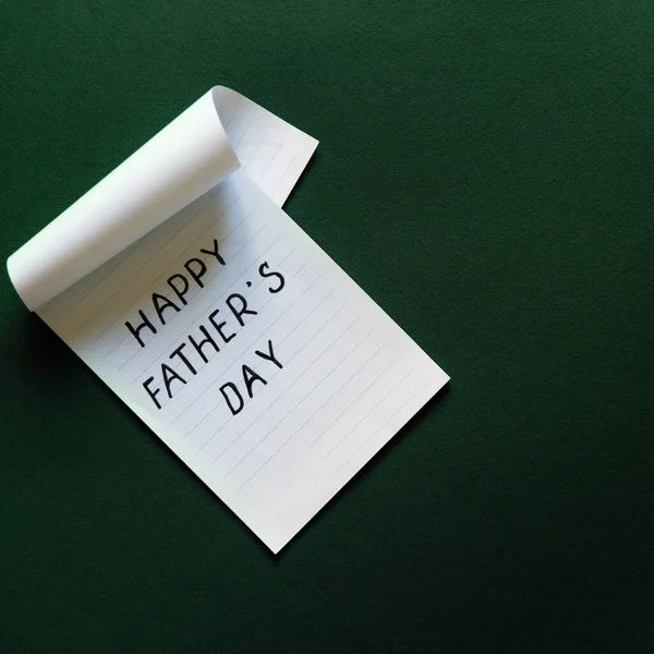 Happy Fathers Day Concept Sheet Paper Congratulations Notebook Green Background — Stock Photo, Image