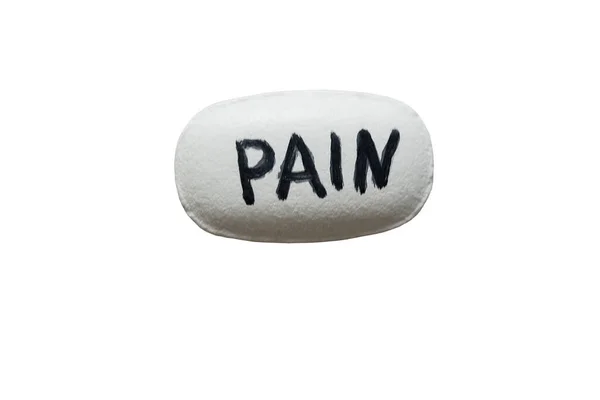 Pilule Blanche Avec Inscription Douleur Isolée Sur Fond Blanc — Photo