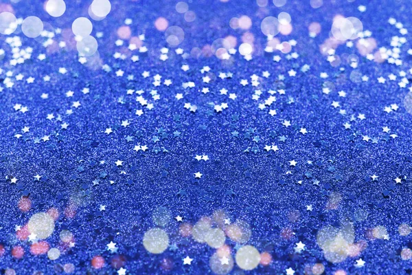 Fundo Azul Festivo Com Confetes Estrelas Bokeh Luzes Conceito Férias — Fotografia de Stock