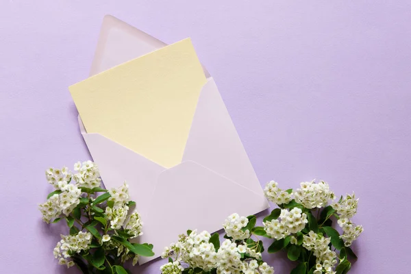 Blank Greeting Card Mock Empty Sheet Paper Mockup Envelope White — Stock Photo, Image