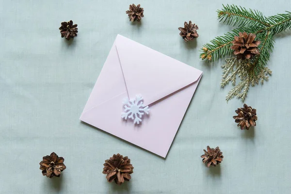 Natal Ainda Vida Festiva Cartão Saudação Branco Maquete Convite Envelope — Fotografia de Stock