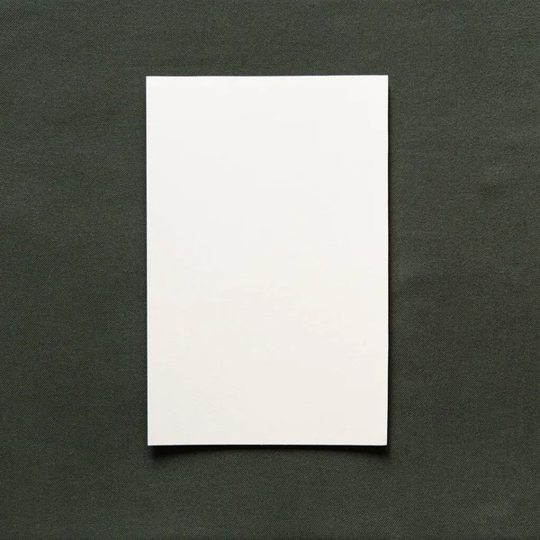 Blank Greeting Card Invitation Envelope Mockup Sheet Paper Green Textile — Stock Photo, Image