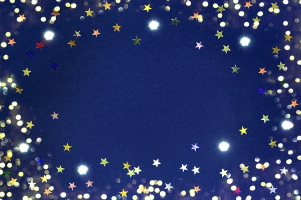 Fondo Vacaciones Abstracto Azul Textura Con Estrellas Confeti Sobre Fondo — Foto de Stock