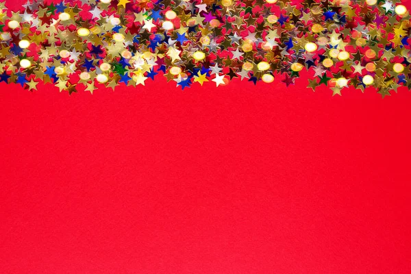 Rode Abstracte Vakantie Achtergrond Textuur Met Sterren Confetti Rode Achtergrond — Stockfoto