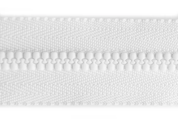 Beyaz Plastik Dişli Izole Edilmiş Beyaz Fermuar — Stok fotoğraf