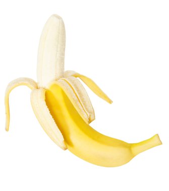 Beyaz arka planda izole edilmiş olgun bir muz.