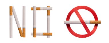 Sigara ikonu içmeyi bırak. Sigara içilmiyor. Beyaz arka planda izole edilmiş, sigara ile kırmızı yasak işareti..