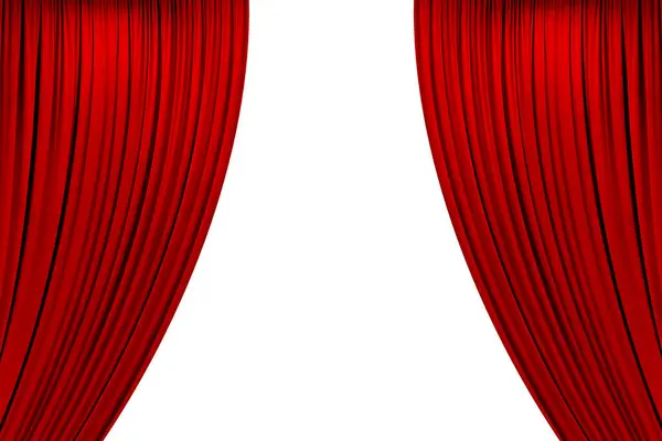 真っ直ぐに落ちた 赤い劇場のカーテン テキストを挿入するための背景 空のスペース 白い背景に隔離される ストック画像