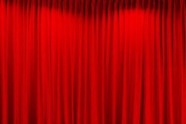 Kırmızı tiyatro perdesi düz bir çizgi olarak indi. Metin eklemek için arkaplan, boş alanlar.