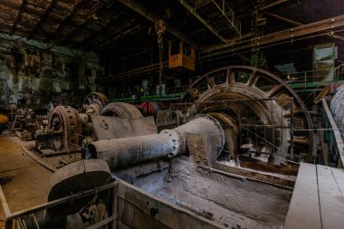 Old abandoned mining processing plant. Ore-dressing treatment with classifiers.