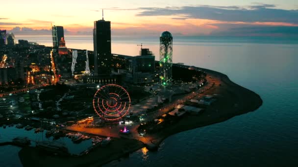 Drone Vista Aérea Noche Batumi City Georgia — Vídeos de Stock