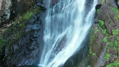 Beautiful waterfall Mahunceti in Georgia, drone aerial view.