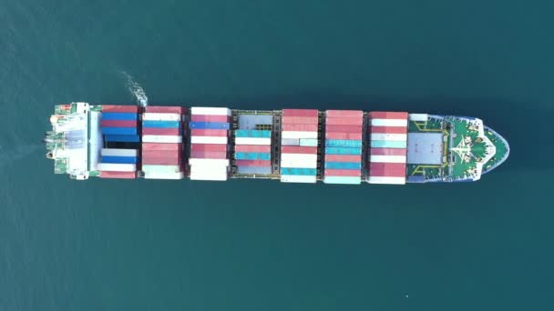 Navire Cargo Avec Conteneurs Directement Dessus Vue Drone — Video