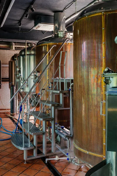 Ambachtelijke Bierproductielijn Particuliere Microbrouwerij — Stockfoto