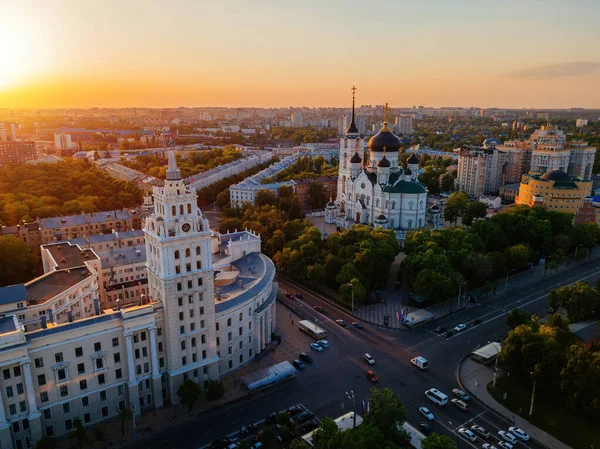 Noite Verão Voronezh Paisagem Urbana Catedral Anunciação Torre Gestão Ferrovia — Fotografia de Stock